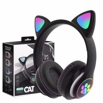 Flash Lamp Cute Cat Ears Headphone Bluetooth5.0 Stereo With Mic Support TF Card Wireless Kids Girl Earphone Birthday Gift 1