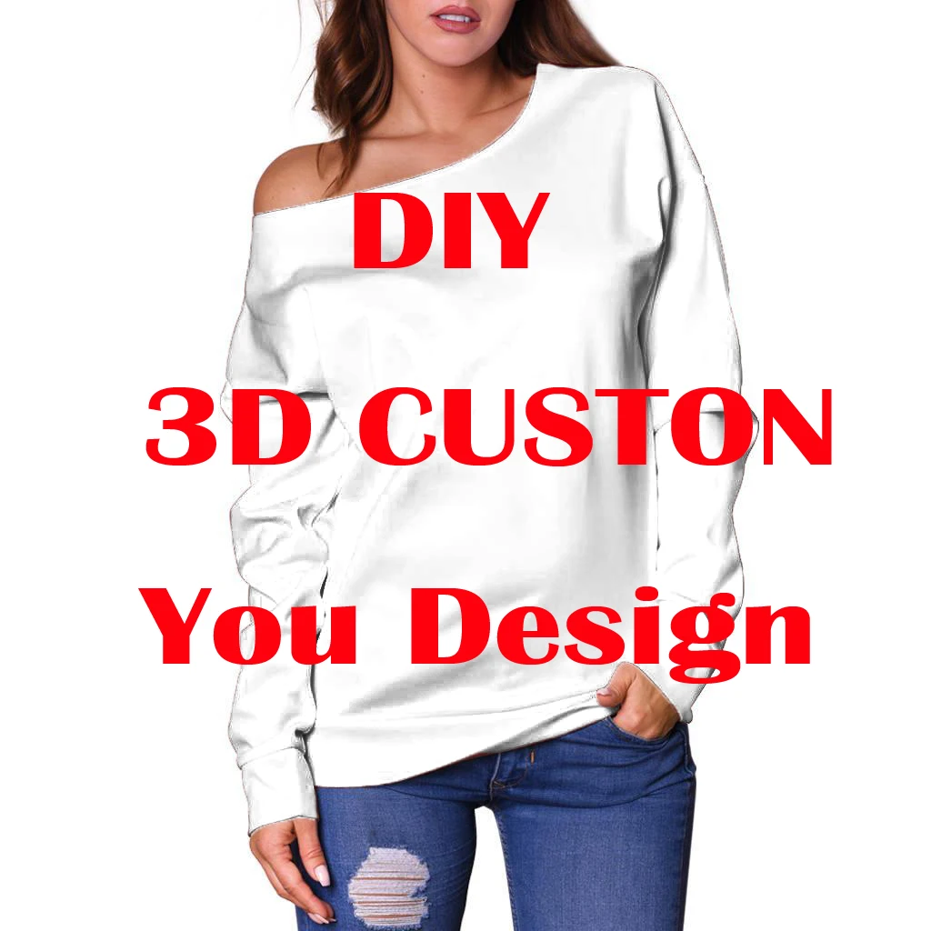 MCDV DIY Custom Design DIY Women's Off Shoulder Sweater 3D Printed Women Casual Long Sleeve Sweater Pullover Drop shipping