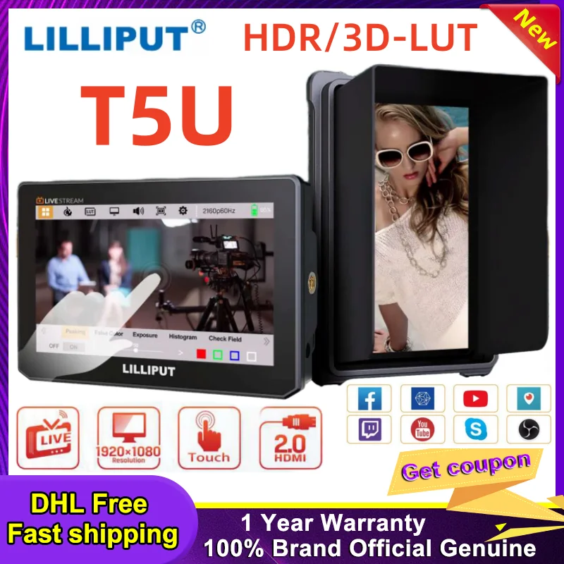 LILLIPUT T5U HD 5 Inch 4K Monitor Touch Screen HDMI-compatibl On-Camera Director External Output to USB for Live Streaming Video