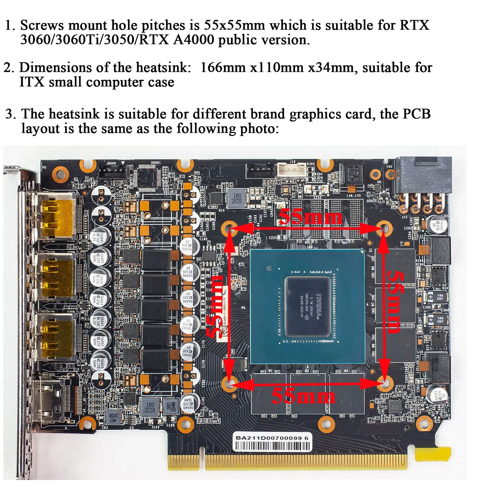 Retrofit Dissipador de Calor Gpu para Placa Gráfica Nvida Geforce A4000 Refrigerador para Colocar no Case Itx Substitua Faça Você Mesmo A4000 Novo - Imagem 2
