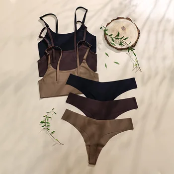 Vendita calda di alta qualità ultimo Design taglia usa eleganti reggiseni Wireless senza cuciture in seta di ghiaccio solido e Set di biancheria intima da donna