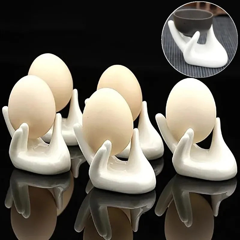 Ceramic Mini Hand Shaped Boiled Egg Cup Holder Leak Ceramic Guanyin Hand Rest Egg Placement Tool Rest Shelf Decoration egg boiler mold cup,egg cup holder