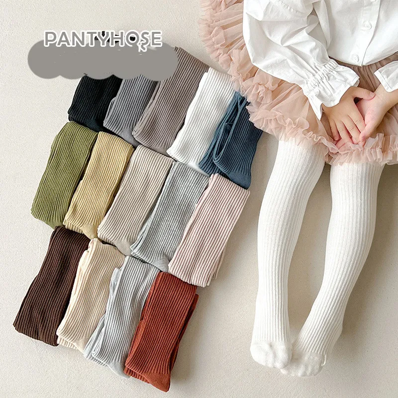 Baby Kids Autumn Winter Tights Toddler Girls Boys Ribbed Stockings Cotton Warm Pantyhose Solid Candy Color Tights 0-9Years