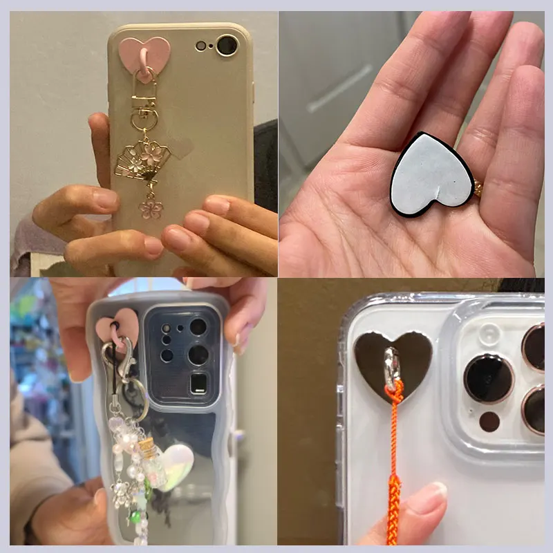 5PCS Kawaii Metal Heart Phone Charm Holder with Ring Stand & Clasp 6