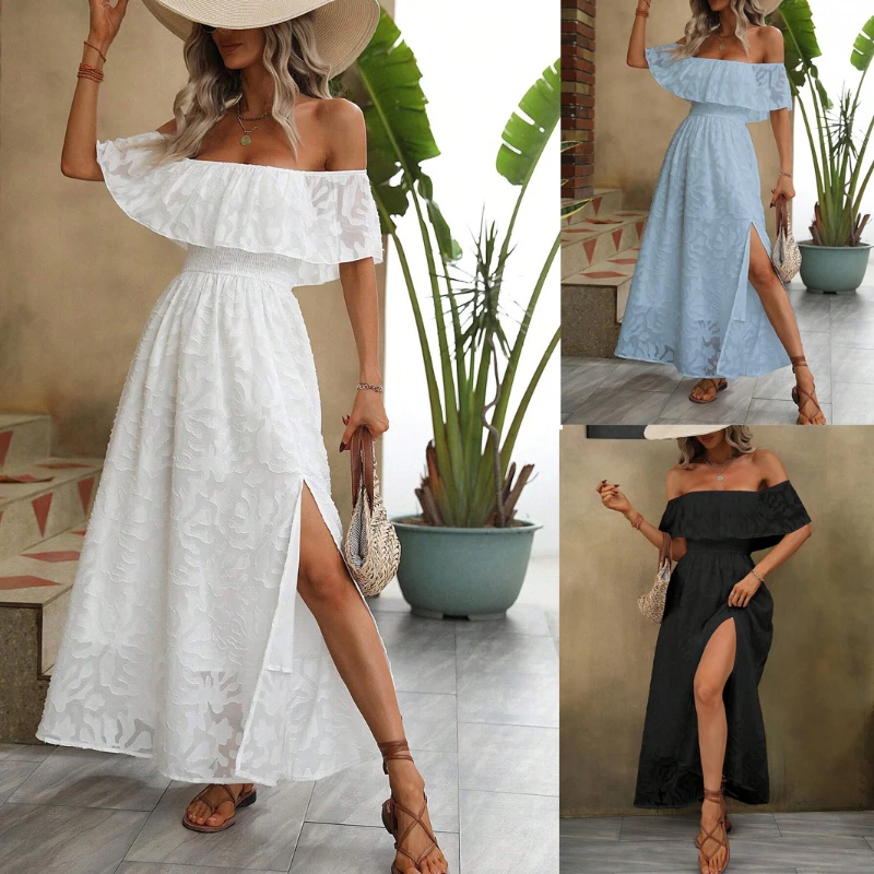 

Vestidos White Crochet Lace Dresses for Women 2024 Summer Boho Beach Vacation Maxi Dresses Sexy Off Shoulder Party Casual Dress