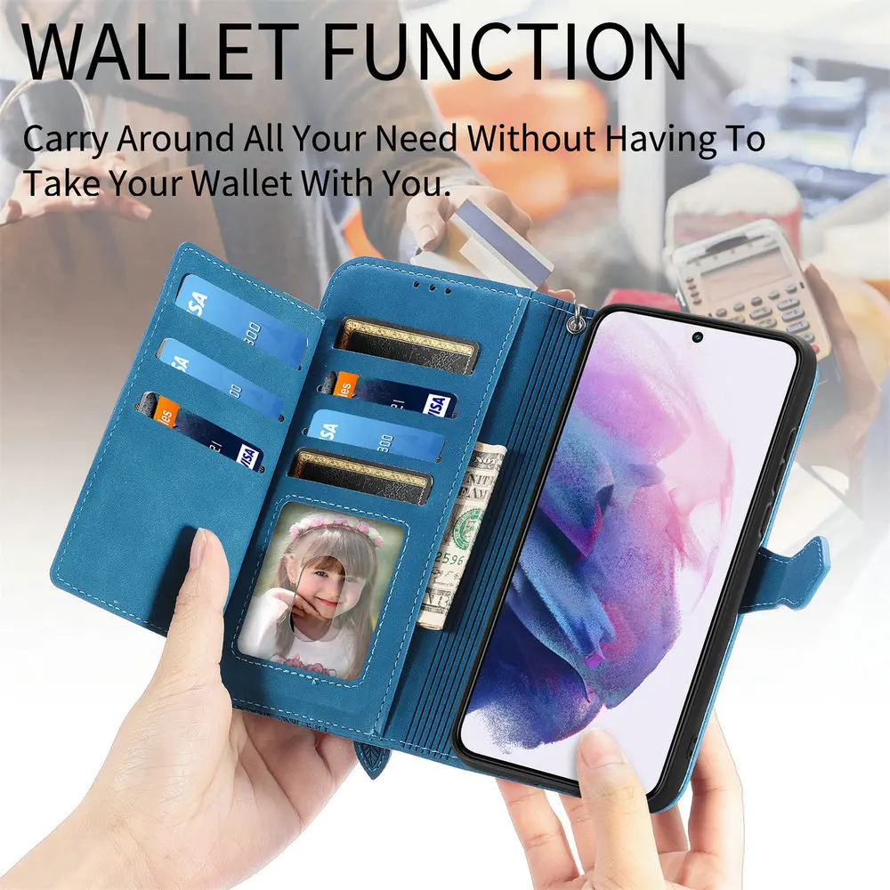 Leather Zipper Wallet Flip Case with 360° Protection