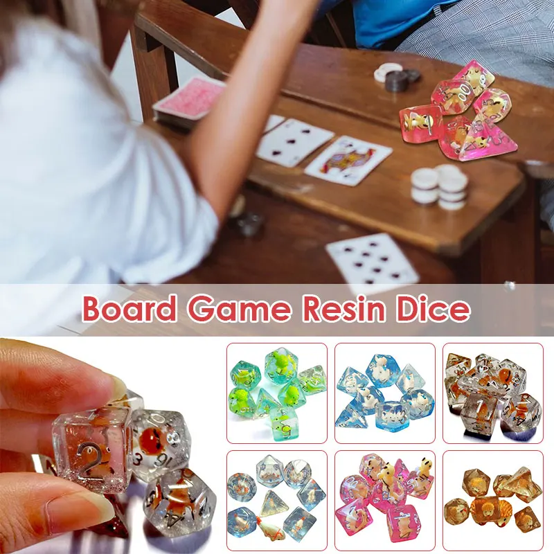 7Pcs Same Density Cartoon Resin Dice Set Polyhedral Inline Embedded Cute Animal Dice Kid Adult Gift for Board Game Tabletop Game good quality intelligent inline in line gas oil fuel liquid density meter