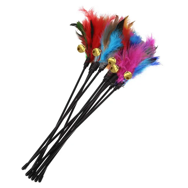 5pcs/set Cat Interactive Wand Colorful Feather Chicken Feather Cat Stick Bell Portable Creative Fashion Novelty Pet Cat Supplies 3