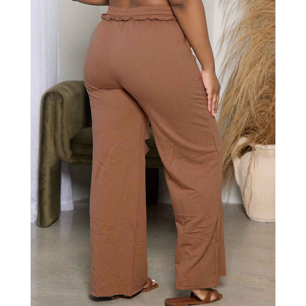Women Fashion Letter Lip Print Tee Top & Loose Cutout Wide Leg Pants Set Summer Casual Sporty Short Sleeve Streetwear Suit Sets