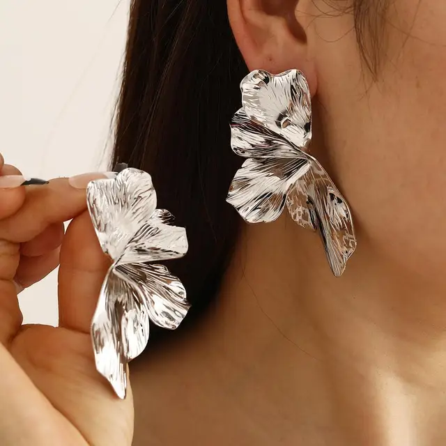 Boucles d'oreilles dorées en acier inoxydable pour femmes, Double couche, fleur à cinq pétales, Vintage, rayures, fleur, bijoux cadeaux