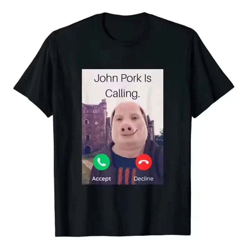 John Pork Is Calling Answer Call Phone T-Shirt Humor Funny Pig Graphic Tee Streetwear High Quality Cotton Short Sleeve T Shirt
