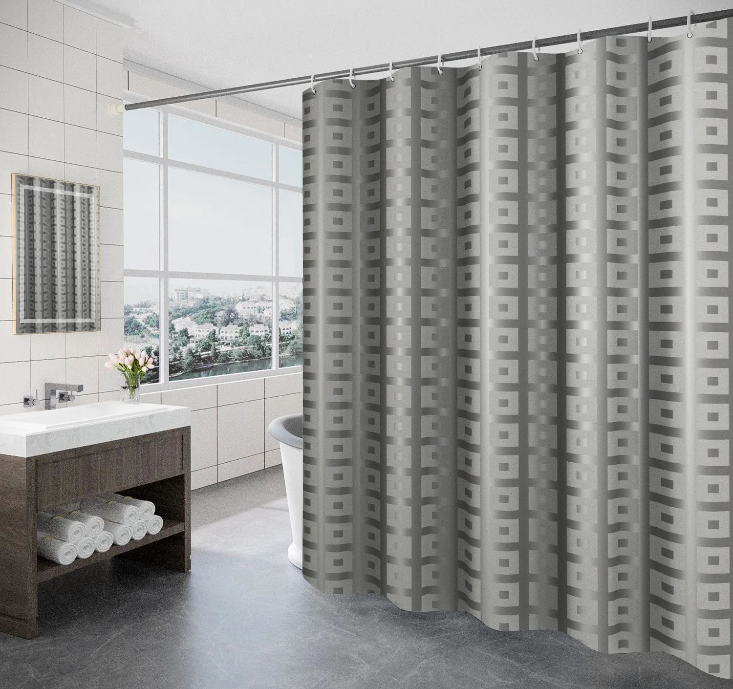 Shower Curtains 180cm Plaid Jacquard Thicken Bathroom Curtain Solid