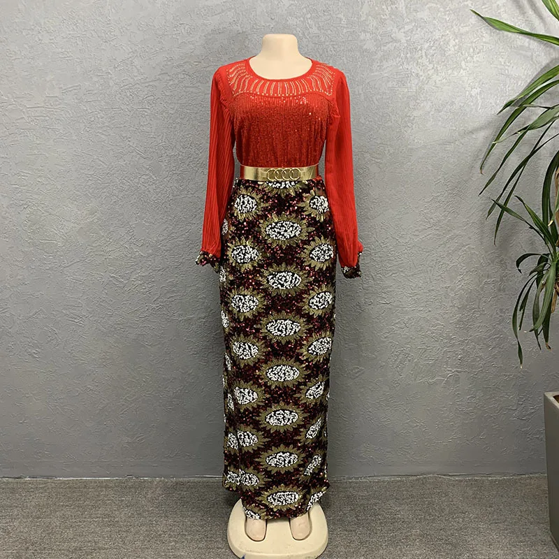 Robe Africaine à Paillettes pour Femme, Manches Lanternes, Maxi, Vintage, Élégant, Batterie, Soirée, Club