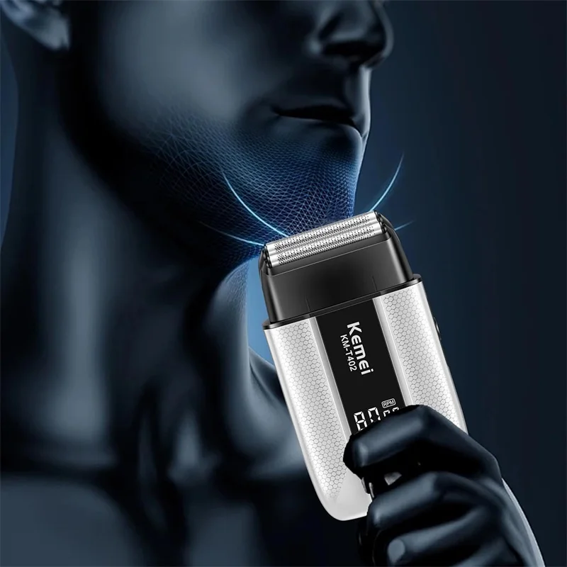 KEMEI T402 남성용 전문 포일 면도기 IPX7 방수 LED 디스플레이 이중 전기 면도기