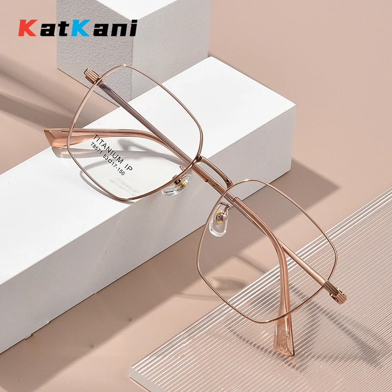 

KatKani Retro Fashion Ultra Light Eyewear Polygon Pure Titanium Eyeglasses Man Optical Prescription Glasses Frame Woman 8571T