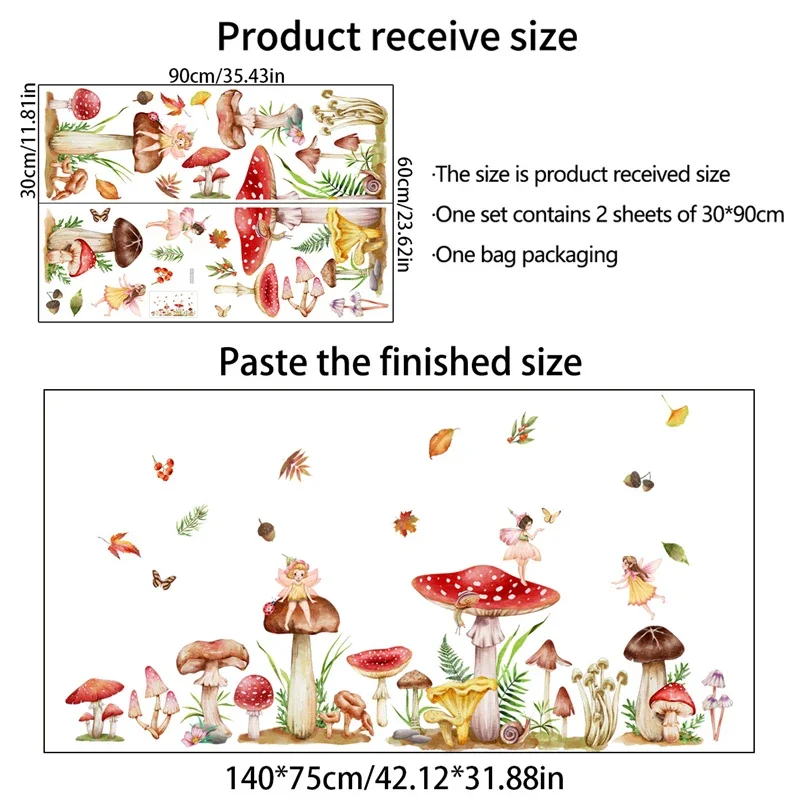 Cartoon Mushroom Fairy Wall Sticker For Girls Room Kids Children Self-adhesive Vinyl Home Decor Living Room Bedroom Wallpaper