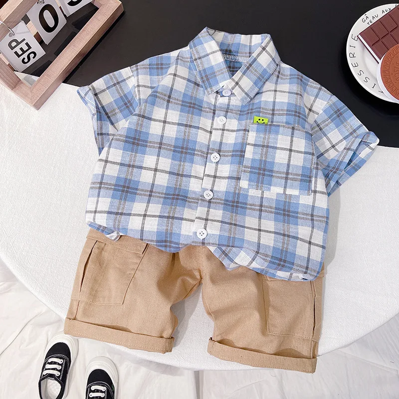 

Kids Clothes Set Baby Boy/Girl Shirt + Shorts Summer Clothing Plaid Fashion Casual Boys Tracksuit Children Toddler Clothes Set