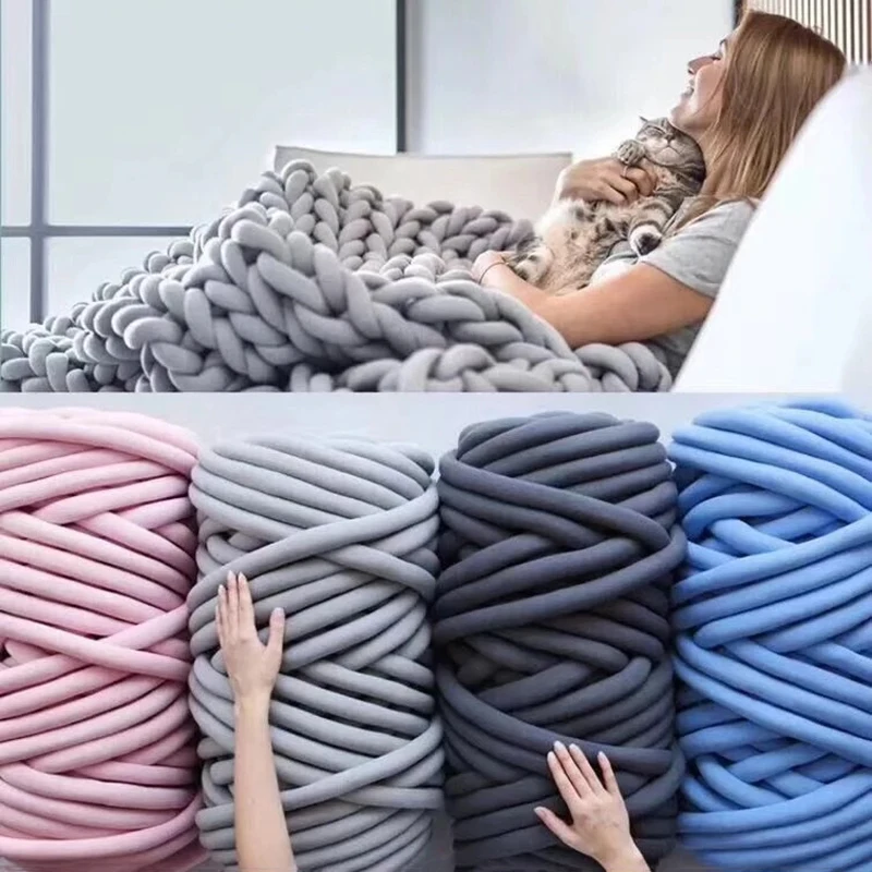 

500g DIY Soft Twist Tubular Chunky Yarn Cotton Wool Tube Crochet Yarn Blanket Hand Knitting Spin Rope Yarns Handmade Accessories