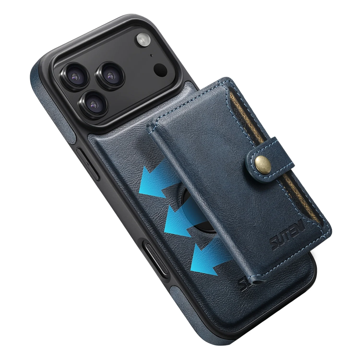 Magnetic Leather Case with Card Holder - All-Round TPU Protection, Two-in-One Design