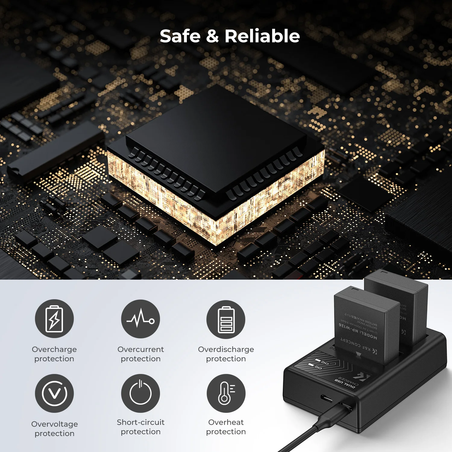K&F CONCEPT NP-W126 NP-W126S Caricabatterie Doppio 1300 mAh
