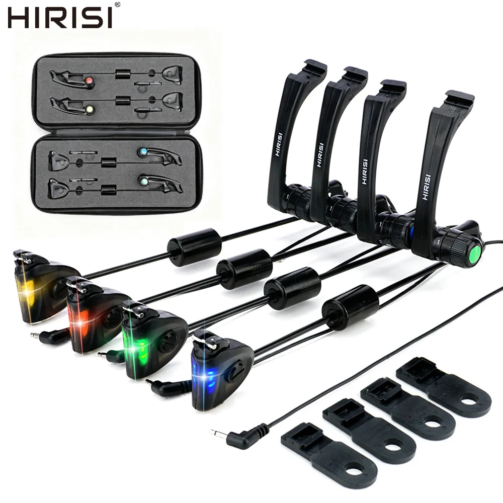 Kit swinger Hirisi B2005 pour pêche carpe avec étui - LED multicolores et sensibilité ajustable