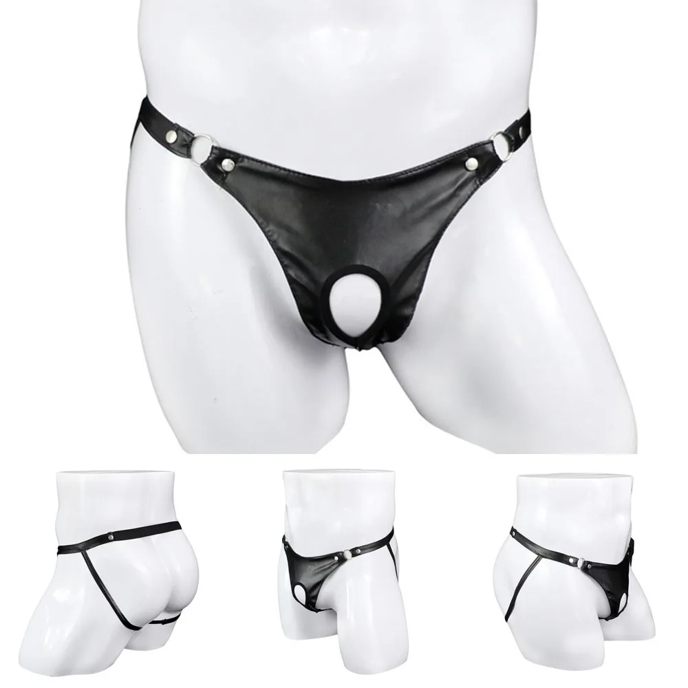 Description Picture 2 of itemSexy Men‘s Artificial Leather Metal Ring Thongs Jock Strap Underpants Underwear Pump Man Brazilian Thong Panties