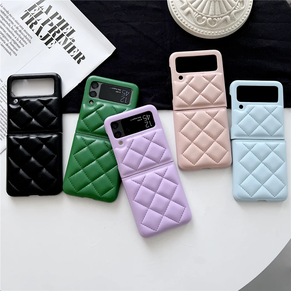 Luxury Leather Diamond Pattern Down Jacket Phone Case for Samsung