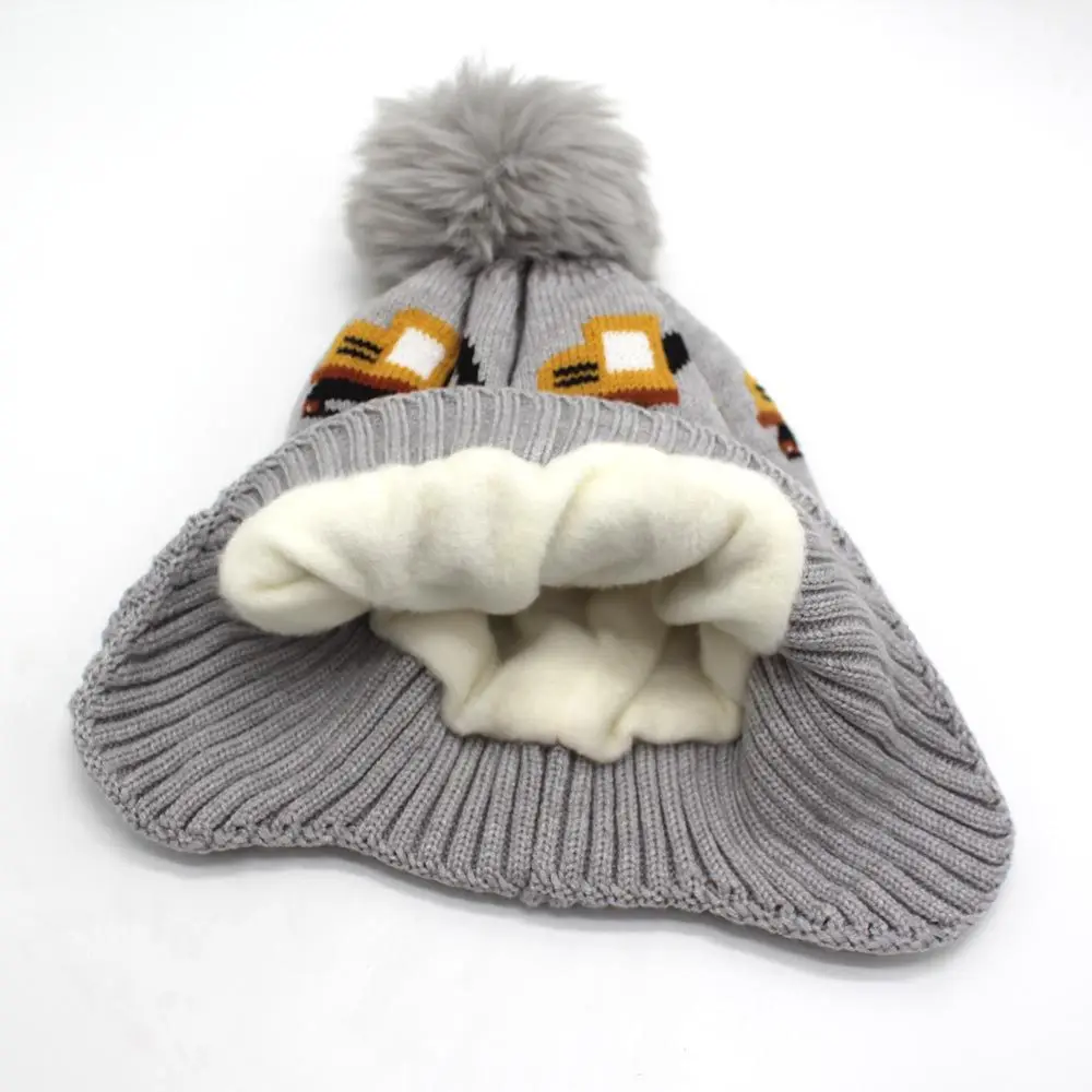 Winter Baby Hat Pompom Fleece Lining Baby Beanie Infant Bonnet Kids Cap for Girls Boys Bobble Kids Hat for Children 2-7Y