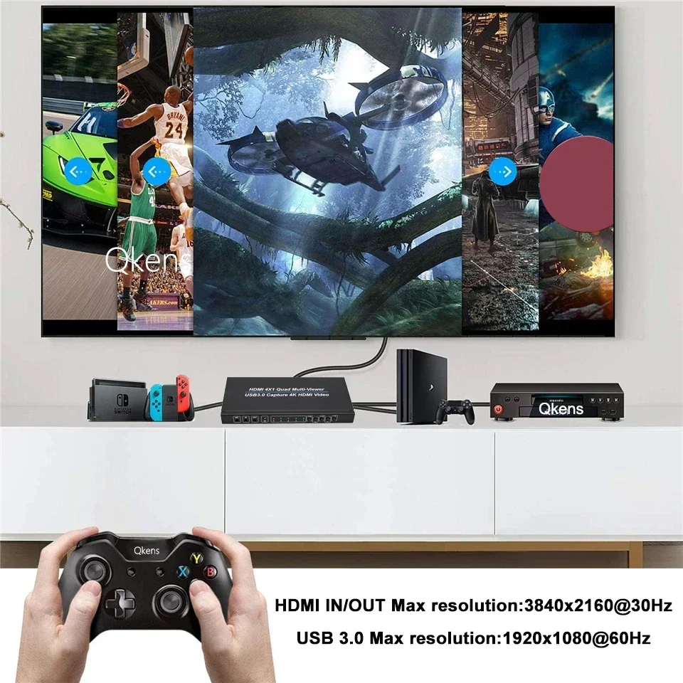4K 4x1 HDMI Ƽ   4Է 1 9 ÷ , 1080p@60Hz USB 3.0  ĸó ī ȭ  2in1