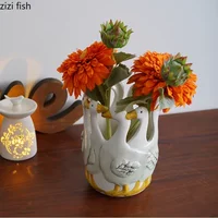 Hand Drawn Duck Shaped Ceramic Vase Animal Flowerpot Home Flower Arrangement Flower Vessels Dried Flower Vase Hydroponic Vases 1