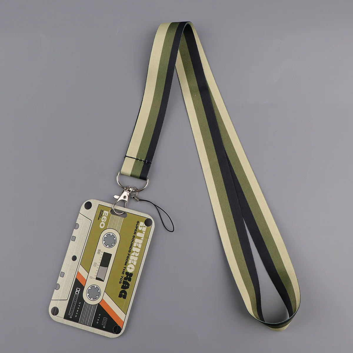 레트로 카세트 테이프 ID 배지 홀더, 끈이 달린 슬라이딩 카드 케이스, ID 카드, 키, 출입증, 사무실, 학교, 학생용