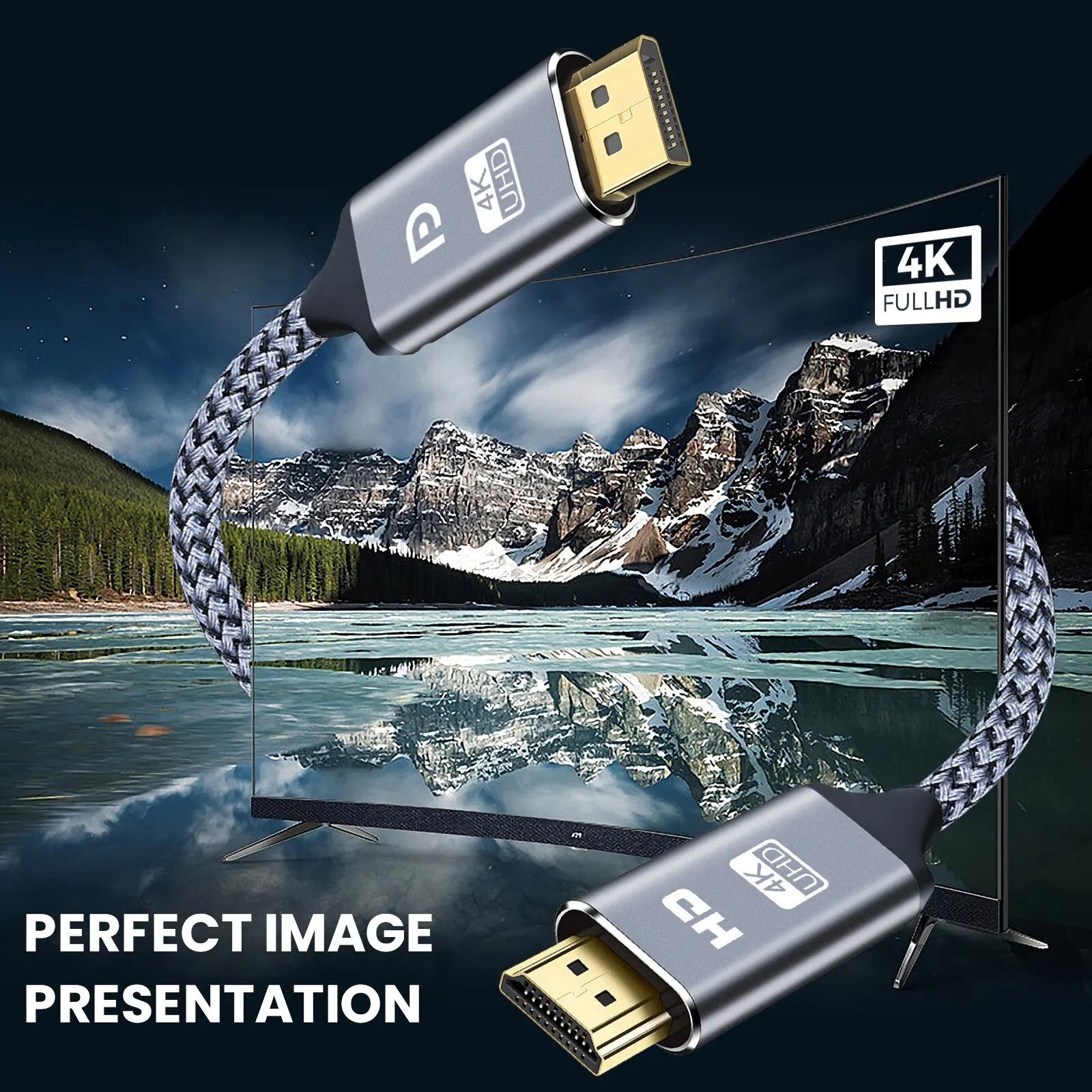 4K DisplayPort to HDMI Cable - High-Resolution Video & Audio Adapter for PC, HDTV, Projector - Available in 3ft, 6ft, 10ft Lengths