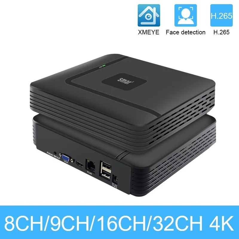 

New H.265 CCTV NVR 8CH 9CH 16CH 32CH For 5MP 4K IP Camera Support Face Detection Email Alart Video DVR Recorder XMEYE APP Onvif