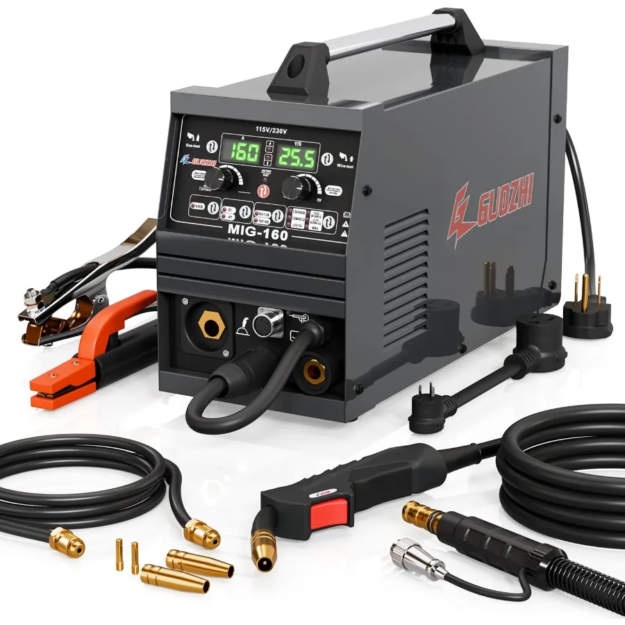 160A Dual Voltage MIG Welder 110V/220V with 6-in-1 Multi-Process Capability for Professional and DIY Applications: Includes Sti