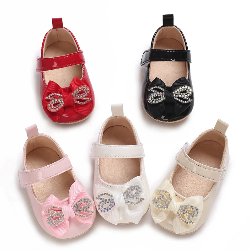 

VALEN SINA Infant Toddler Cute Bow Non-slip Rubber Soft-Sole Flat 0-18 Months Baby Casual Shoes First Walker Newborn Bow Decor