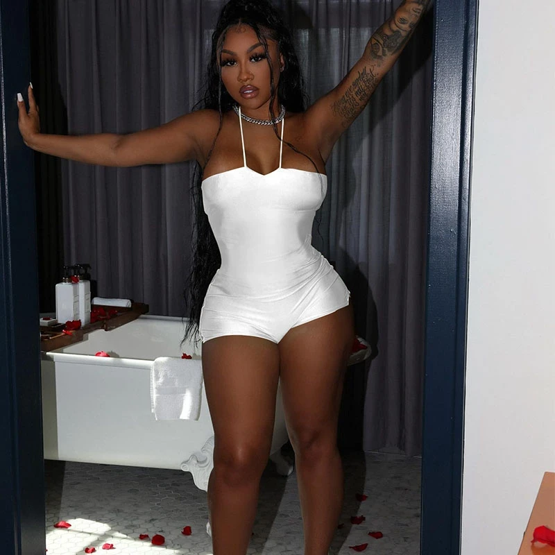 

Solid Playsuit Rompers For Women 2023 Summer Strapless Halter Backless One Piece Overall Jumpsuits Club Bodycon Bodysuit