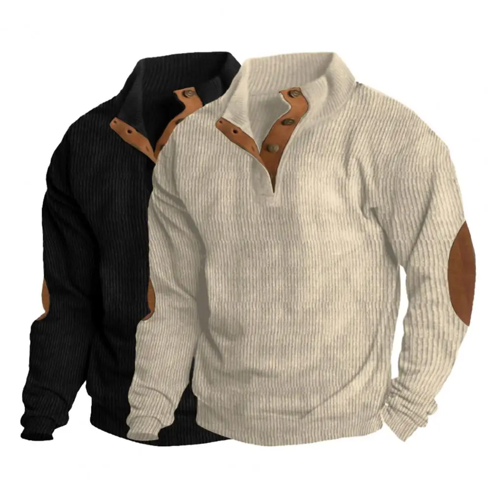 

Soft Men Sweatshirt Men Button-up Sweatshirt Stylish Men's Stand Collar Sweatshirt Tops for Autumn Winter Casual Pullover Long