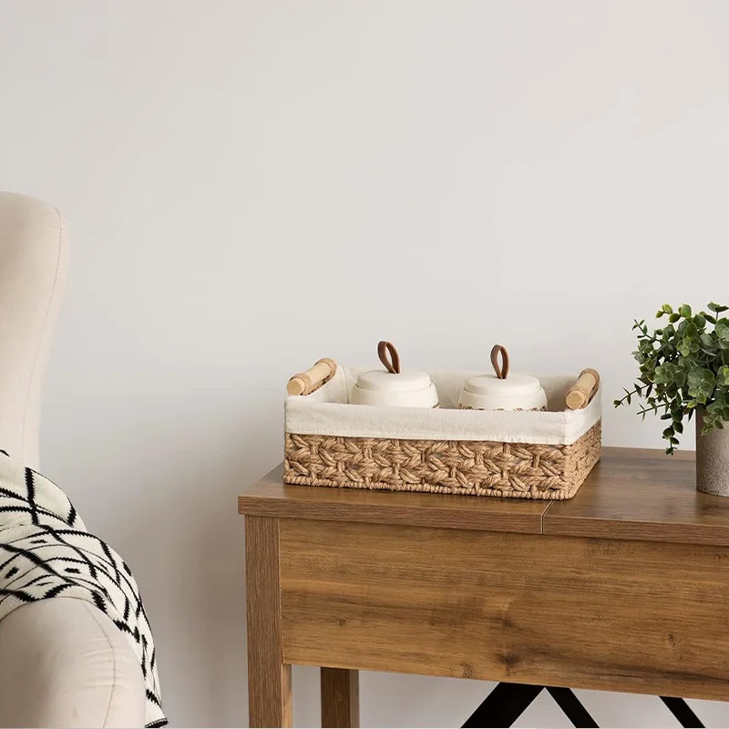 1pc Bathroom and Kitchen Storage Basket - Small Wicker Organizer for Countertops - Round Paper Rope 6