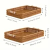 Stackable Woven Rattan Storage Basket - Organizer with Wooden Handle for Home Kitchen Bathroom Bedroom Hotel  Shelf  Storage Box 5