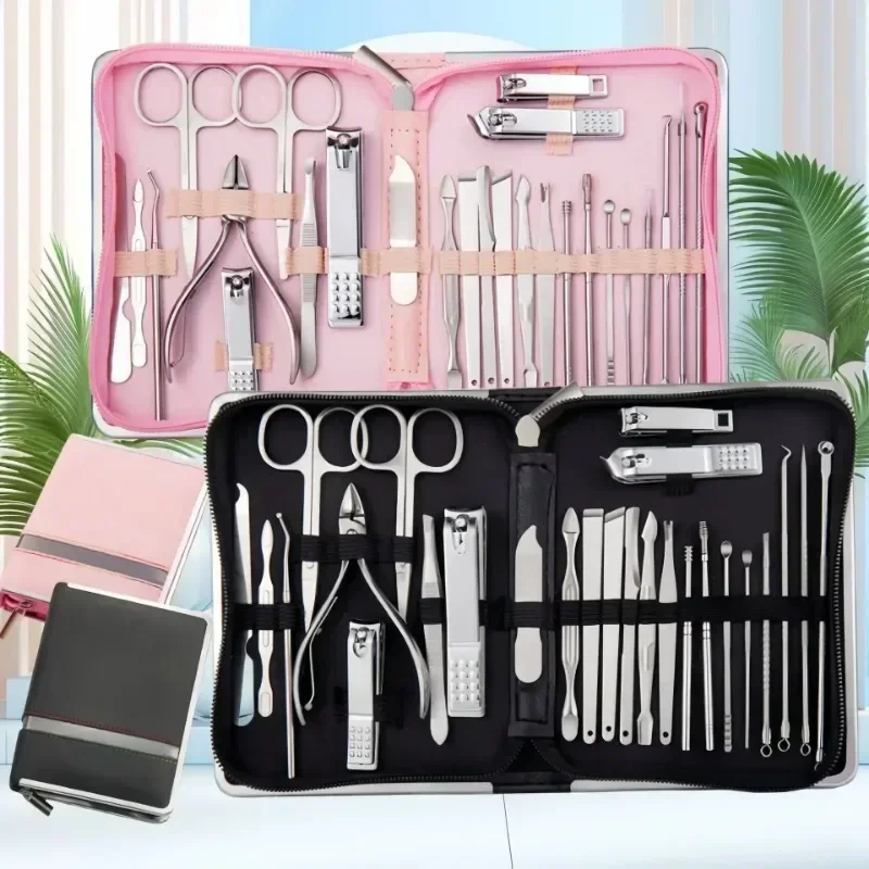 Nail Clipper Set Nail Art Set Zipper Bag 26 Pieces Rose Gold Dead Skin Pliers Pedicure Knife Acne Needle Manicure