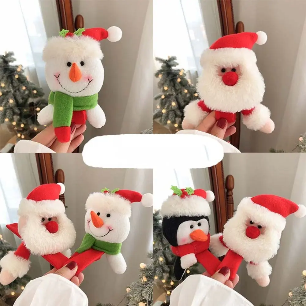 

With Clap Circle Snowman Bracelet Plush Toy Little Deer Santa Claus Christmas Plush Toy Bracelet Stuffed Snowman