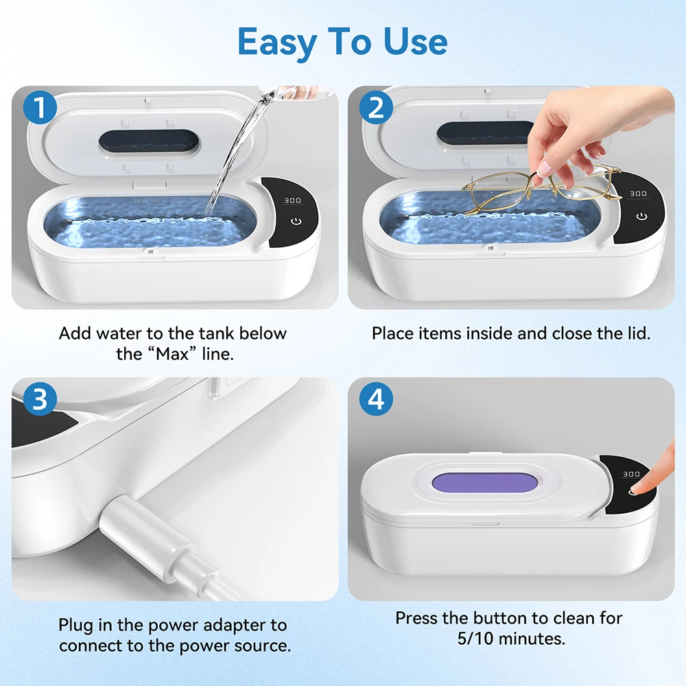KUNPHY Ultrasonic Retainer Cleaner Machine 400ML 48kHz Dental Cleaning Pod with UV Digital Timer Dual Cleaning Modes for Glasses 6