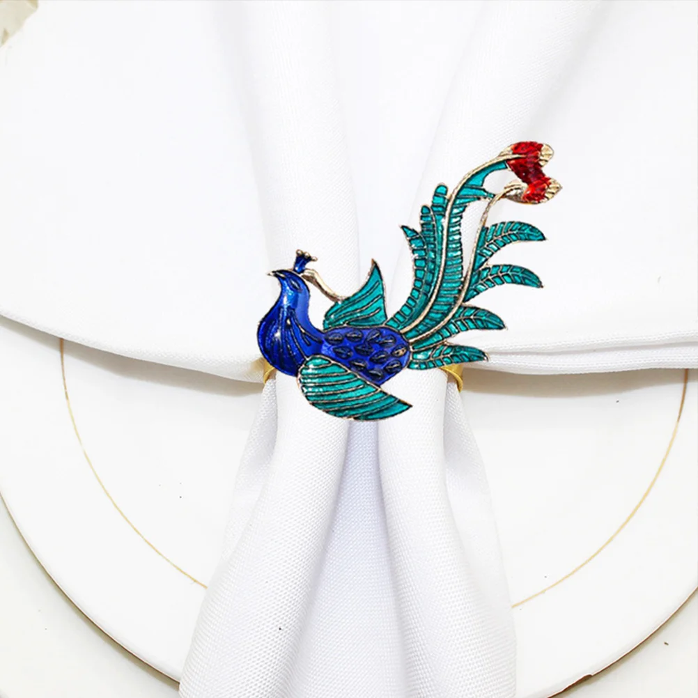 

Jeweled Napkin Rings Set Vintage Metal Crystal Rustic Peacock Holders for Beautiful Dinner Table Decor