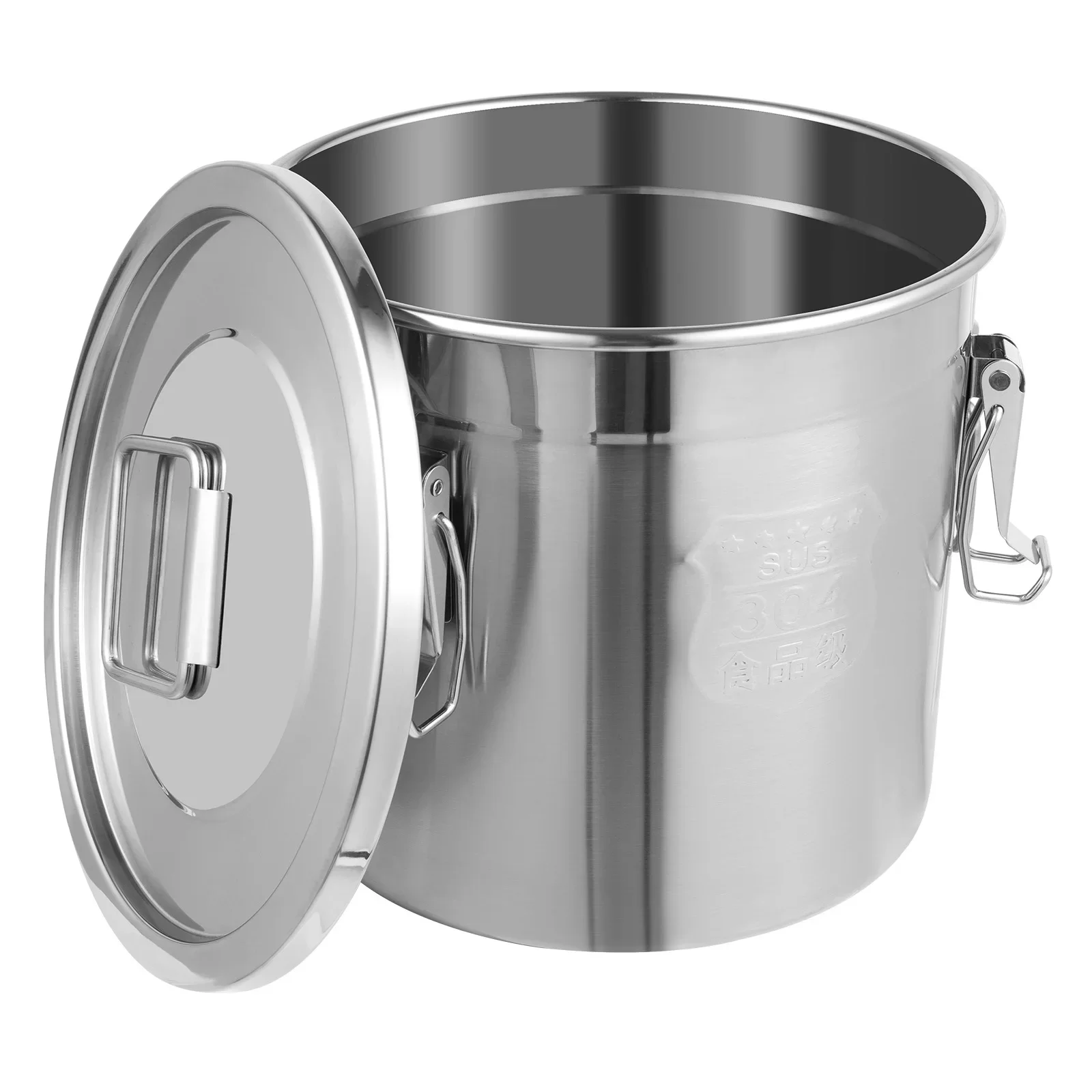12-Liter-Edelstahl-Aufbewahrungseimer, silberner Zylinder mit Deckel und 3 starken Verschlussschnallen zur Aufbewahrung verschiedener Trocken-/Nassgegenstände – Detail 2