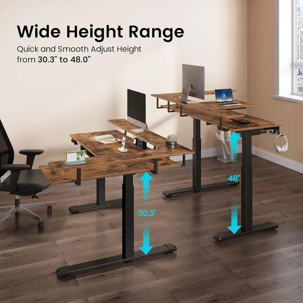 Gaming Desk, LED Light and Power Outlet, Dual Motor Height Adjustable Electric Standing Desk with Keyboard Tray, Desk Office 3