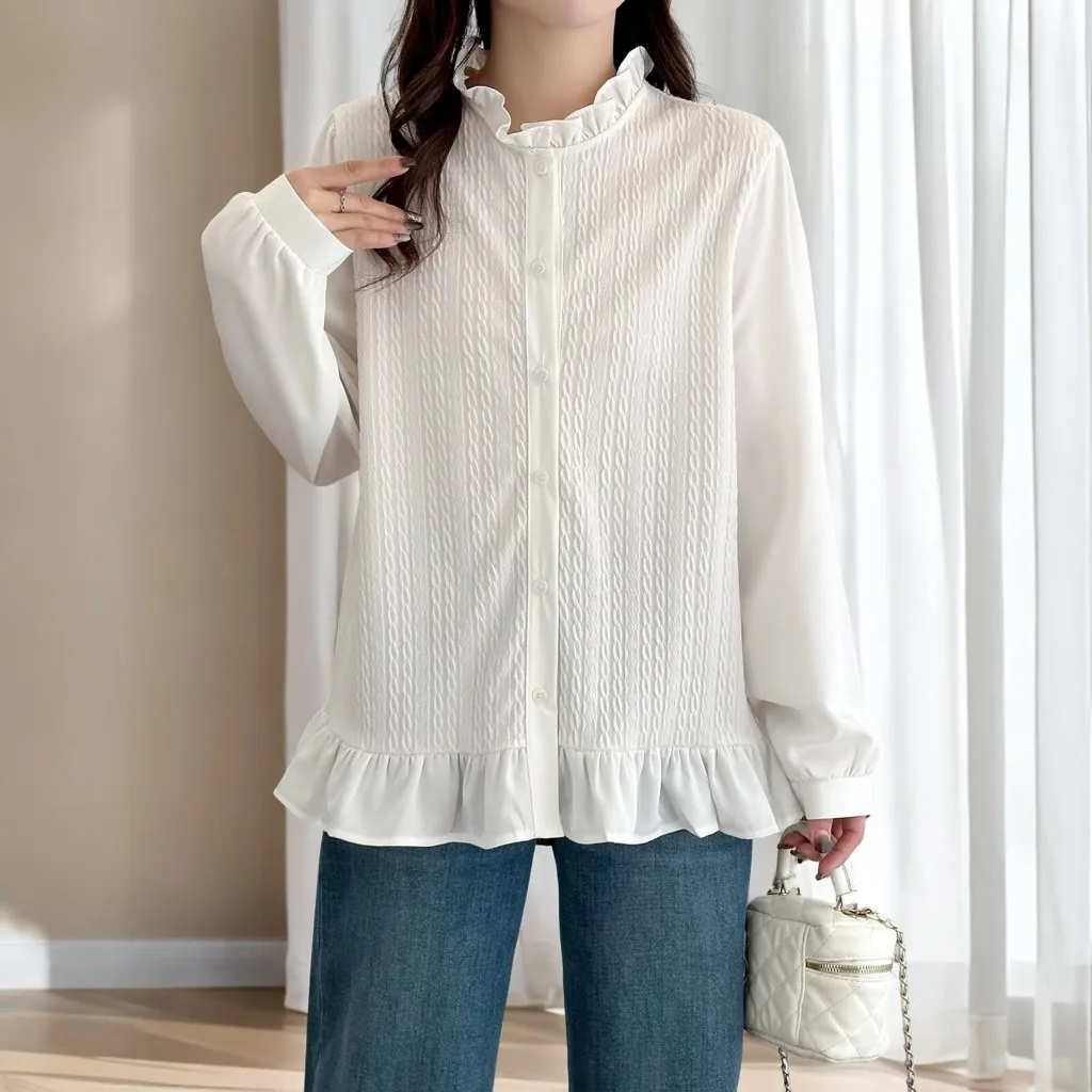 Spring Plus Size Blouses 2025 New 100KG Stylish Twisted Long Sleeved Women Shirt 2503