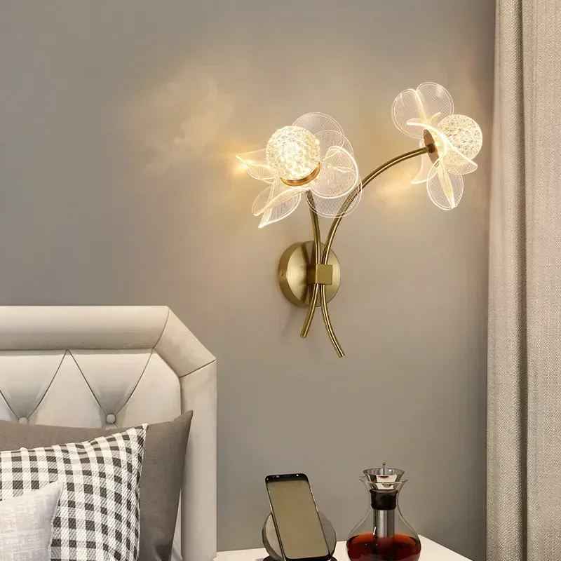 

Настенный светильник для спальни, прикроватный ночник для гостиной, коридора, гостиницы, дома, подсветка, современное золото, Роскошные цветы, украшение, светодиодная лампа