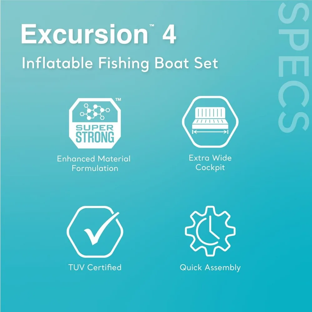 Excursion Inflatable Boat Series: Includes Deluxe 54in Boat Oars and High-Output Pump – SuperTough PVC 3