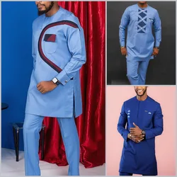 New 2PC Set Men's Luxury Designer Clothing Full Pant Sets African Ethnic Traditional Outfit Dashiki Elegant Suits for Men Abaya