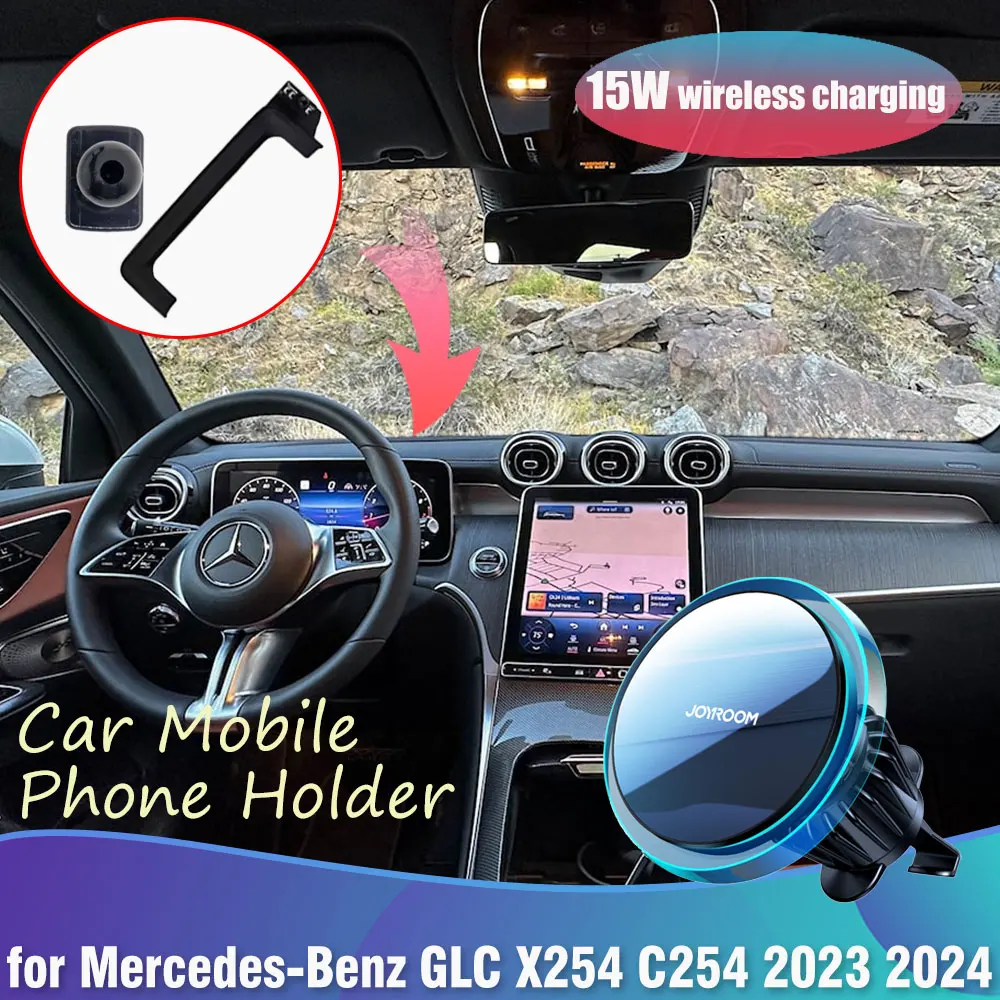 Car Phone Holder for Mercedes-Benz GLC X254 C254 400e 2023 2024 GPS Clip  Magnetic Wireless Fast Charging With Lights Accessories - AliExpress